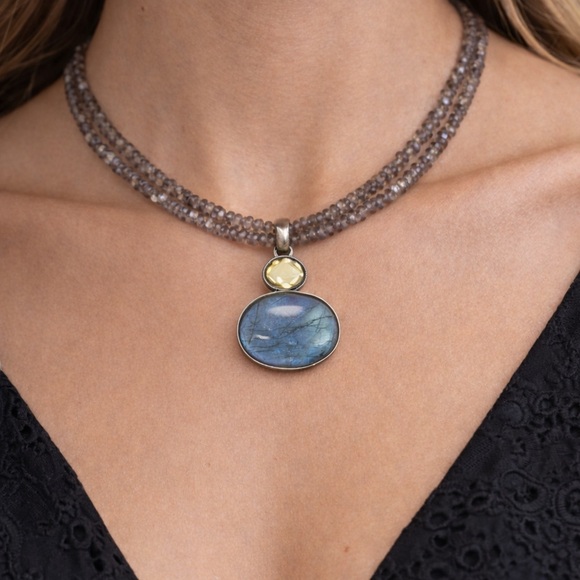 Jewelry - ✨ Labradorite & Lemon Quartz Double Strand Necklace | Sterling Silver Pendant ✨